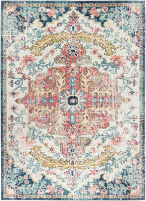 Livabliss Murat-Vintage Blue Red Yellow Traditional Boho Living Dining Bedroom Rug 200 X 275 Cm Easy Care, Non Shedding - image 1