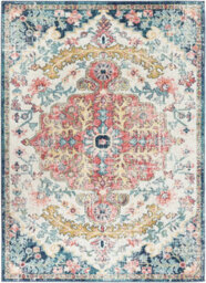 Livabliss Murat-Vintage Blue Red Yellow Traditional Boho Living Dining Bedroom Rug 200 X 275 Cm Easy Care, Non Shedding - thumbnail 1