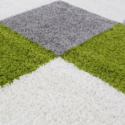 The Rugs Green Grey And Ivory Soft Checkerboard Design Fluffy Shaggy Rugs And Runners High Pile Living Room Kitchen Hallway 381 - thumbnail 4