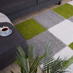The Rugs Green Grey And Ivory Soft Checkerboard Design Fluffy Shaggy Rugs And Runners High Pile Living Room Kitchen Hallway 381 - thumbnail 7