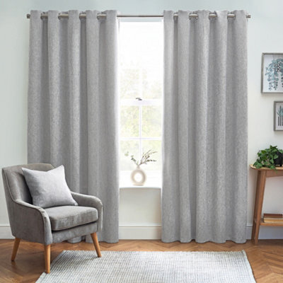 furn. Grey Woven Lined Eyelet Curtains (W)167Cm (L)183Cm, Pair - image 1