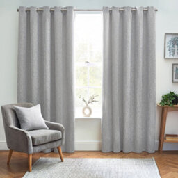 furn. Grey Woven Lined Eyelet Curtains (W)167Cm (L)183Cm, Pair
