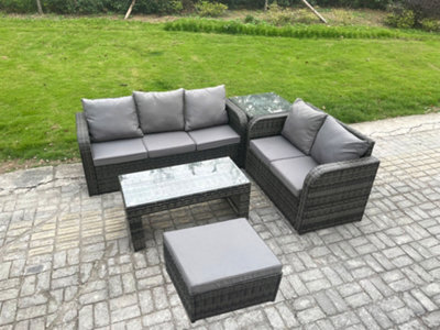 Fimous Outdoor Rattan Garden Furniture Set Patio Lounge Sofa Set With Coffee Table Side Table Big Footstool Dark Grey Mixed - image 1