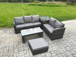 Fimous Outdoor Rattan Garden Furniture Set Patio Lounge Sofa Set With Coffee Table Side Table Big Footstool Dark Grey Mixed - thumbnail 2