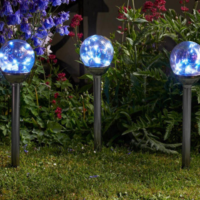 Set Of 4 Solar Powered Firefly Opal Stake Lights - Weatherproof Outdoor Garden Glass Orb Led Lighting - H47 X 10Cm Diameter - image 1