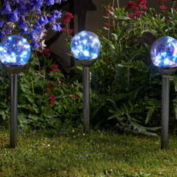 Set Of 4 Solar Powered Firefly Opal Stake Lights - Weatherproof Outdoor Garden Glass Orb Led Lighting - H47 X 10Cm Diameter