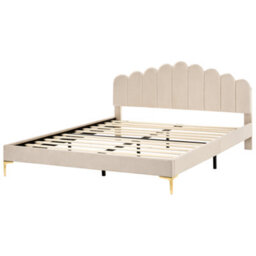 Beliani Bed Velvet Sauvian 180 X 200 Cm (Eu Super King) Beige - thumbnail 4