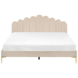 Beliani Bed Velvet Sauvian 180 X 200 Cm (Eu Super King) Beige - thumbnail 5