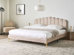 Beliani Bed Velvet Sauvian 180 X 200 Cm (Eu Super King) Beige - thumbnail 2