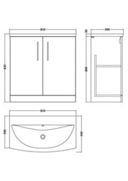 Balterley  Contemporary Bathroom 2-Door Floor-Standing Curved Basin Vanity Unit, Gloss White, 800mm - thumbnail 5