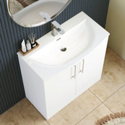 Balterley  Contemporary Bathroom 2-Door Floor-Standing Curved Basin Vanity Unit, Gloss White, 800mm - thumbnail 3