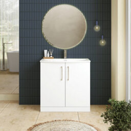 Balterley  Contemporary Bathroom 2-Door Floor-Standing Curved Basin Vanity Unit, Gloss White, 800mm - thumbnail 2