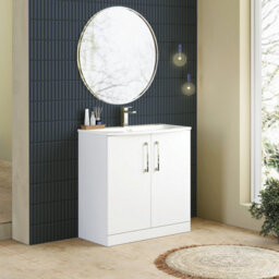 Balterley  Contemporary Bathroom 2-Door Floor-Standing Curved Basin Vanity Unit, Gloss White, 800mm - thumbnail 4