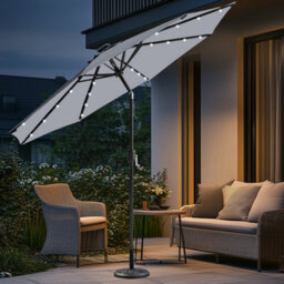 Sundaze Grey 2.7M  Round Garden Parasol Umbrella Outdoor Patio Solar Led Lights Crank Tilt With Base - thumbnail 1