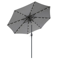 Sundaze Grey 2.7M  Round Garden Parasol Umbrella Outdoor Patio Solar Led Lights Crank Tilt With Base - thumbnail 2
