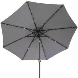 Sundaze Grey 2.7M  Round Garden Parasol Umbrella Outdoor Patio Solar Led Lights Crank Tilt With Base - thumbnail 4