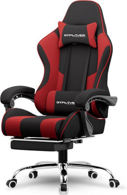 Luckracer Fabric Gaming Chair With Footrest, Massage Ergonomic Computer Chairs Height Adjustable Heavy Duty Pc Chair, Red - image 1