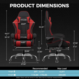 Gtplayer Fabric Gaming Chair With Footrest, Massage Ergonomic Computer Chairs Height Adjustable Heavy Duty Pc Chair, Red - thumbnail 3