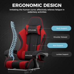 Gtplayer Fabric Gaming Chair With Footrest, Massage Ergonomic Computer Chairs Height Adjustable Heavy Duty Pc Chair, Red - thumbnail 7