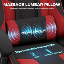 Gtplayer Fabric Gaming Chair With Footrest, Massage Ergonomic Computer Chairs Height Adjustable Heavy Duty Pc Chair, Red - thumbnail 6