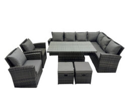Fimous 10 Seat Rattan Garden Furniture Corner Sofa Set Outdoor Adjustable Lifting Dining Or Coffee Table Set With 2 Small Stools - thumbnail 1