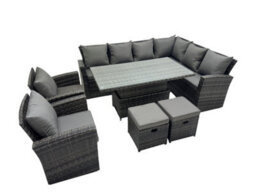 Fimous 10 Seat Rattan Garden Furniture Corner Sofa Set Outdoor Adjustable Lifting Dining Or Coffee Table Set With 2 Small Stools - thumbnail 2