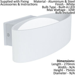 Ip44 Rated White Aluminium & Steel Outdoor Wall Light With 10W Built-In Led - thumbnail 2
