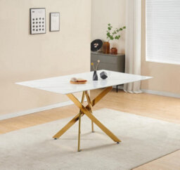 Furnizone UK Auric 6-Seater White Marble-Effect Glass Dining Table And 6 Glitz Black Faux Leather Chairs - thumbnail 2