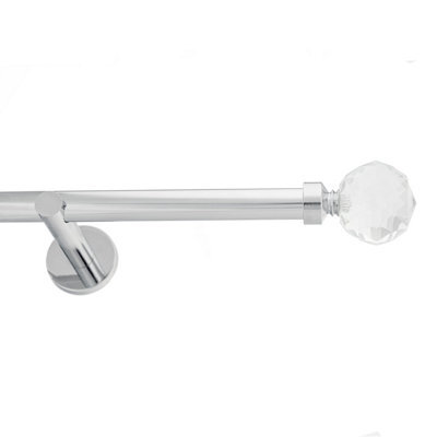 Toolty Chrome Metal Curtain Pole 19mm With Finials Rod Modern Brackets Beluna 145Cm
