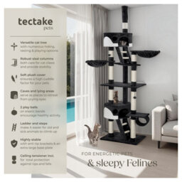 Tectake Cat Tree Hansi - 243 To 260 Cm, Sisal Cat Scratching Posts - Black/white - thumbnail 2