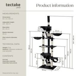 Tectake Cat Tree Hansi - 243 To 260 Cm, Sisal Cat Scratching Posts - Black/white - thumbnail 6