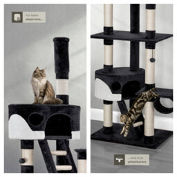 Tectake Cat Tree Hansi - 243 To 260 Cm, Sisal Cat Scratching Posts - Black/white - thumbnail 5