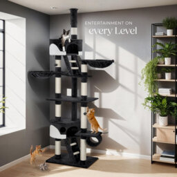 Tectake Cat Tree Hansi - 243 To 260 Cm, Sisal Cat Scratching Posts - Black/white - thumbnail 8