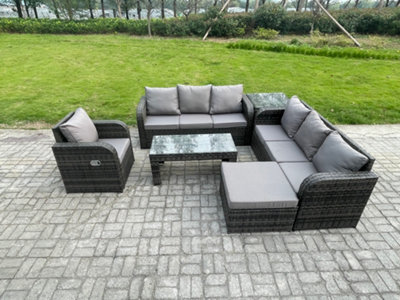 Fimous 8 Seater Wicker Pe Rattan Sofa Set Outdoor Patio Garden Furniture Set With Side Table Reclining Chairs Coffee Table - image 1
