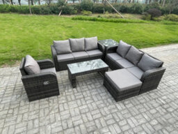 Fimous 8 Seater Wicker Pe Rattan Sofa Set Outdoor Patio Garden Furniture Set With Side Table Reclining Chairs Coffee Table - thumbnail 2
