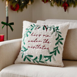 Furn. Mistletoe Wreath Embroidered Feather Filled Cushion , 45Cm X 45Cm, Multicolour