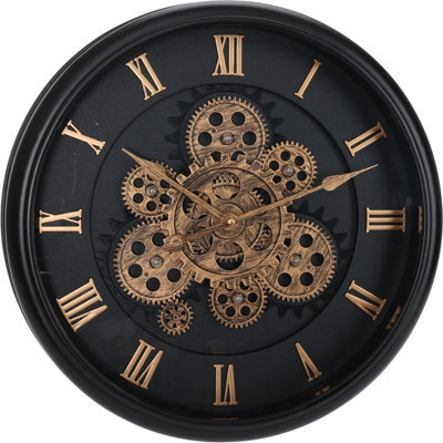 Jack Stonehouse Black And Gold Gears Wall Clock 40.5Cm Modern Silent Ticking Decorative Steampunk Living Room Bedroom Office Kitchen Home Décor - image 1