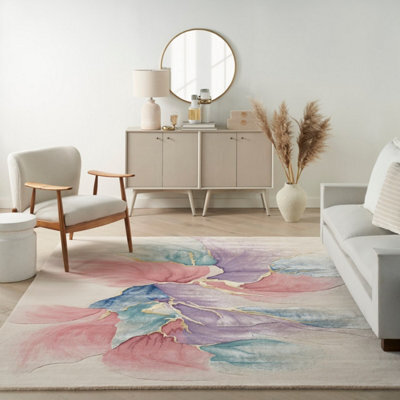 Ivory Wool Luxurious Modern Handmade Abstract Optical/ (3D) Dining Room Bedroom And Living Room Rug -259Cm X 351Cm