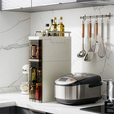 Brown Narrow Kitchen Storage Rack With Hooks Space Saving - image 1