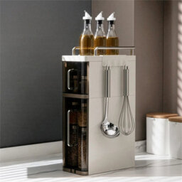 Brown Narrow Kitchen Storage Rack With Hooks Space Saving - thumbnail 4