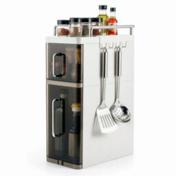 Brown Narrow Kitchen Storage Rack With Hooks Space Saving - thumbnail 3