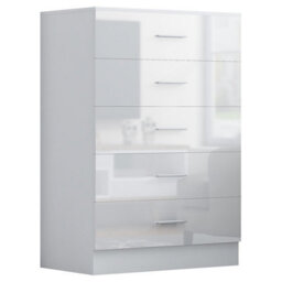Reflect 3 Door Plain Wardrobe, 5 Drawer Chest, 2X 2 Drawer Bedsides - White Gloss & Matt White - Modern Bedroom Furniture Set - thumbnail 8