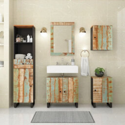 Berkfield 5 Piece Bathroom Furniture Set Solid Wood Reclaimed - thumbnail 1
