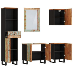 Berkfield 5 Piece Bathroom Furniture Set Solid Wood Reclaimed - thumbnail 3