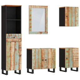 Berkfield 5 Piece Bathroom Furniture Set Solid Wood Reclaimed - thumbnail 2