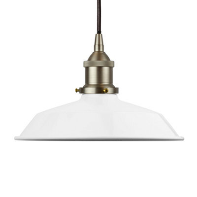 White Small Trinity Metal Painted Dome Pendant Light With Brushed Chrome Lamp Holder And Black Round Cable - Se Home - image 1