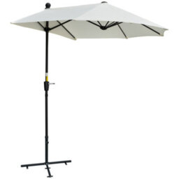 Outsunny 2M Half Garden Parasol Market Umbrella W/ Crank Handle, Cream - thumbnail 2