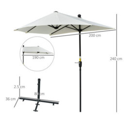 Outsunny 2M Half Garden Parasol Market Umbrella W/ Crank Handle, Cream - thumbnail 3