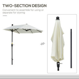 Outsunny 2M Half Garden Parasol Market Umbrella W/ Crank Handle, Cream - thumbnail 6