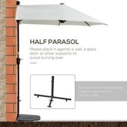 Outsunny 2M Half Garden Parasol Market Umbrella W/ Crank Handle, Cream - thumbnail 4